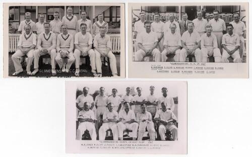 Glamorgan C.C.C. 1946-1948. Three mono real photograph plain back postcards of Glamorgan teams for seasons 1946, 1947 and 1948, the players depicted seated and standing in rows wearing cricket attire. All three with official stamp to verso for A. Wilkes &