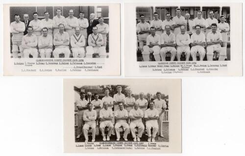 Glamorgan C.C.C. 1958-1960. Three mono real photograph postcards of Glamorgan teams for seasons 1958, 1959 and 1960, the players depicted seated and standing in rows wearing cricket attire. All three by A. Wilkes & Son, West Bromwich. Printed title and pl