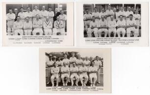 Glamorgan C.C.C. 1958-1960. Three mono real photograph postcards of Glamorgan teams for seasons 1958, 1959 and 1960, the players depicted seated and standing in rows wearing cricket attire. All three by A. Wilkes & Son, West Bromwich. Printed title and pl
