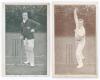 Frederick Charles Weaver. Gloucestershire 1897-1909. Two early mono printed postcards of Weaver, both depicted standing full length in cricket attire, one in Gloucestershire blazer leaning on his bat, the other in bowling pose. Both annotated in ink to lo