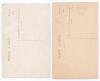 Frederick Charles Weaver. Gloucestershire 1897-1909. Two early mono printed postcards of Weaver, both depicted standing full length in cricket attire, one in Gloucestershire blazer leaning on his bat, the other in bowling pose. Both annotated in ink to lo - 2