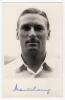 Douglas Martin Young. Worcestershire & Gloucestershire 1946-1964. Mono real photograph plain back postcard of Young, head and shoulders wearing cricket attire. Nicely signed in blue ink to the lower margin &lsquo;Martin Young&rsquo;. Publisher unknown. Postally unuse