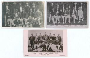 Hampshire C.C.C. 1901-1908. Three early original mono postcards of the Hampshire teams of 1901, 1904 and 1908, the players seated and standing in rows wearing cricket attire and assorted blazers and caps. The 1901 (plain back, publisher unknown) and 1908 
