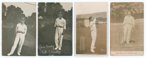 Charles Bennett &lsquo;Buck&rsquo; Llewellyn. Natal, Hampshire, London County & South Africa 1894-1912. Four early original sepia/ mono postcards of which three are real photographs. Each depicts Llewellyn wearing cricket attire in different full length poses. Includ