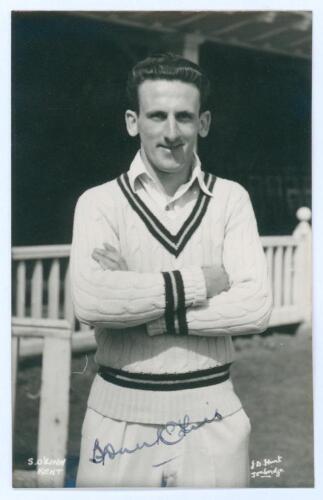 Sydney O&rsquo;Linn. Western Province, Kent & Transvaal 1945-1966. Mono real photograph postcard of O&rsquo;Linn three quarter length wearing cricket attire. Nicely signed in ink to the photograph by O&rsquo;Linn. Printed title &lsquo;S. O&rsquo;Linn, Kent&rsquo; to lower left corner. &lsquo;Kent