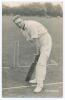 George David Fenner. Kent & M.C.C. 1925-1929. Sepia real photograph postcard of Fenner in full length batting pose at the wicket. Printed title &lsquo;G.D. Fenner&rsquo;. B.C. Flemons of Tonbridge. Postally unused. Light crease to lower corner, otherwise in good/ ver