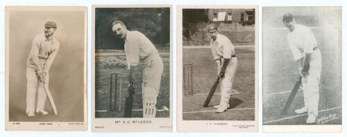 Lancashire C.C.C. 1900s. Three early mono real photograph postcards of Lancashire players. &lsquo;Jimmy Heap&rsquo; full length in batting pose on plain background, Rotary Photo No. 3833, &lsquo;Mr. A.C. McLaren [sic]&rsquo; three quarter length in batting pose, Foster of Bright