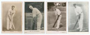 Lancashire C.C.C. 1900s. Three early mono real photograph postcards of Lancashire players. &lsquo;Jimmy Heap&rsquo; full length in batting pose on plain background, Rotary Photo No. 3833, &lsquo;Mr. A.C. McLaren [sic]&rsquo; three quarter length in batting pose, Foster of Bright