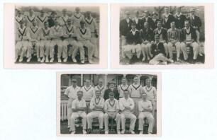 Leicestershire C.C.C. 1930s-1940s. Three original mono real photograph postcards of Leicestershire teams of the period, the players seated and standing in rows wearing crickets attire, blazers etc. Two undated, appear to be 1930s, the other with printed t