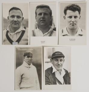 Leicestershire C.C.C. 1930s-1960s. Five original mono player portrait postcards of Leicestershire players, each depicted head and shoulders in cricket attire. Players/ series are George Geary (Leicestershire & England 1912-1934), &lsquo;Famous Professionals at 