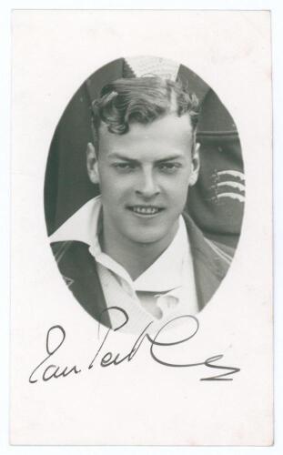 Ian Alexander Ross Peebles. Middlesex, Oxford University, Scotland & England 1928-1948. Mono real photograph postcard of Peebles, head and shoulders wearing cricket attire in cameo. Very nicely signed in ink by Peebles. Official stamp for A. Wilkes & Son,