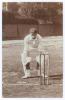 Gregor MacGregor. Cambridge University, Middlesex & England 1888-1907. Early original sepia real photograph postcard of MacGregor standing full length in wicket-keeping pose wearing Middlesex cap. Printed title &lsquo;G. MacGregor&rsquo;. Blind embossed stamp for Fos