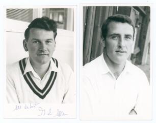Northamptonshire C.C.C. Michael Henry John Allen (Northamptonshire & Derbyshire 1956-1966) and Malcolm Ernest Scott (Northamptonshire 1959-1969). Two mono real photograph plain back postcards, each player depicted head and shoulders wearing cricket attire