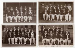 Nottinghamshire C.C.C. 1930-1939. Four original sepia real photograph postcards of Nottinghamshire teams of the 1930s, the players seated and standing in rows wearing cricket attire and blazers. Seasons are 1930, 1935, 1937, all by C.H. Richards of Nottin