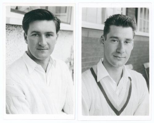 Nottinghamshire C.C.C. Ian Joseph Davison (Nottinghamshire 1959-1966) and Michael Willliam Haynes (Nottinghamshire 1959-1961, nine matches). Two mono real photograph plain back postcards, each player depicted head and shoulders wearing cricket attire. Bot