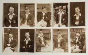Nottinghamshire C.C.C. player postcards c.1930. Ten original sepia real photograph postcards of Nottinghamshire players, each depicted seated wearing Nottinghamshire blazer, some also in cap, one signed. Nine postcards are by C.H. Richards of Nottingham. 