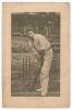 Thomas Walter &lsquo;Tom&rsquo; Hayward. Surrey & England 1893-1914. Early original mono postcard of Hayward standing full length wearing cricket attire and cap in batting pose at the wicket. Very nicely signed in black ink &lsquo;T. Hayward&rsquo; to the image. Printed title &lsquo;T