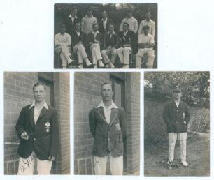 Surrey C.C.C. 1924. Original mono real photograph postcard of the Surrey team for the match v Sussex at Hove 20th- 22nd August 1924, the players seated and standing wearing cricket attire, some in blazers. Players are Fender (Captain), Fenley, Sadler, Pea