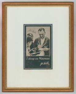 J.B. Hobbs, Surrey & England 1905-1934. &lsquo;I always use Waterman&rsquo;s&rsquo;. Jack Hobbs advertising postcard for Waterman&rsquo;s Pens. Signed in black ink by Hobbs. Mounted, framed and glazed, overall 8.75&rdquo;x11&rdquo;. Good condition.