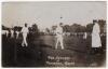 Thomas Walter &lsquo;Tom&rsquo; Hayward. Surrey & England 1893-1914. Early original mono real photograph postcard of Hayward walking away from the wicket with his bat, the umpires and other players also present, large crowds in the background. Printed title &lsquo;Tom Hayw