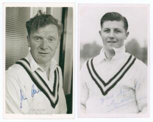 Warwickshire C.C.C. James Moffatt Allan (Oxford University, Kent & Warwickshire 1953-1968) and Raymond Thomas Weeks (Warwickshire 1950-1957). Two mono real photograph plain back postcards, each player depicted head and shoulders wearing cricket attire and