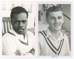 Warwickshire C.C.C. Shirley Griffiths (Warwickshire 1956-1958) and William James Perver Stewart (Warwickshire & Northamptonshire 1955-1971). Two mono real photograph plain back postcards, each player depicted head and shoulders wearing cricket attire. The
