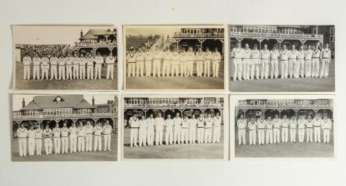 Yorkshire C.C.C. teams at Scarborough 1948 to 1960. Selection of six mono real photograph postcards and photographs of the team stood in front of the pavilion at Scarborough. The teams are 1948, 1950, 1953, 1955/56, 1958 and 1960. The 1948 image is a phot
