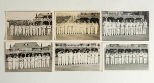 Yorkshire C.C.C. teams at Scarborough 1948 to 1960. Selection of six mono real photograph postcards and photographs of the team stood in front of the pavilion at Scarborough. The teams are 1948, 1950, 1953, 1955/56, 1958 and 1960. The 1948 image is a phot