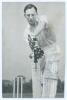 Leonard &lsquo;Len&rsquo; Hutton. Yorkshire & England 1934-1955. Mono &lsquo;Slazenger&rsquo; advertising postcard of Hutton, three quarter length in batting pose with a Gradidge bat. Signed in blue ink to the image by Hutton. Printed biographical details of Hutton&rsquo;s achievement