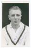 Harry Halliday. Yorkshire 1938-1953. Mono real photograph plain back postcard of Halliday, head and shoulders wearing cricket attire. Signed by Halliday in blue biro to the photograph. Official stamp for A. Wilkes & Son, West Bromwich to verso. Very good 