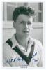 William Edgar Newman Holdsworth. Yorkshire 1952-1953. Mono real photograph plain back postcard of Holdsworth, head and shoulders wearing cricket attire. Very nicely signed in blue ink to the photograph by Holdsworth. Small handwritten name label to lower 