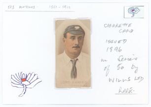 Lord Martin Bladen Hawke, Yorkshire & England 1881-1911. Wills&rsquo;s Cigarettes &lsquo;Cricketers&rsquo;. W.D. & H.O. Wills, Bristol & London, 1896. Rare individual card from the series of fifty of Hawke. Good condition