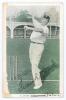 Frank Laver. Victoria & Australia 1891-1912. Tinted colour printed postcard of Laver, full length, in bowling pose wearing Australian cap at Lord&rsquo;s during the Australian tour of England in 1909. Nicely signed in black ink by Laver. Printed details to lowe
