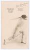 Donald George &lsquo;Don&rsquo; Bradman. New South Wales, South Australia & Australia 1927-1949. Unusual and attractive sepia printed plain back advertising postcard of Bradman in cameo playing a drive, wearing Australia Test cap. Printed title to top &lsquo;Don Bradman. T