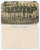 &lsquo;M.C.C. at Adelaide Oval. 1911&rsquo;. Two identical copies of an early sepia/ mono real photograph postcard of the M.C.C. touring party seated and standing in rows wearing tour blazers and caps, by C.A. Petts of Adelaide. Printed title to lower edge. One copy, - 2