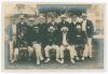 M.C.C. tour to Australia 1903/04. &lsquo;Mr P.F. Warner&rsquo;s Team&rsquo;. Early original sepia postcard of the players seated and standing in rows wearing cricket attire, blazers and assorted headgear. Printed title and players&rsquo; names to lower border. Players are Warner