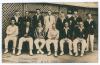 M.C.C. tour to India 1926/27. Original sepia real photograph advertising postcard of the M.C.C. touring party seated and standing in rows with cricket attire and blazers. Printed title to lower edge &lsquo;M.C.C. Team&rsquo; with handwritten annotation in ink &lsquo;Calcut