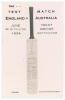 The Ashes 1934. &lsquo;The Test Match. England v Australia. June 8th, 9th, 11th & 12th 1934. Trent Bridge, Nottingham&rsquo;. Rarer mono real photograph postcard of a cricket bat signed by the England and Australia teams for the Trent Bridge Test match. Published by 