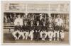 &lsquo;M.C.C. Australian XI v. Mr. John Bamford&rsquo;s England XI at Oldfields, Uttoxeter (England XI)&rsquo; 1908. Rare and early sepia real photograph postcard of the Bamford England XI seated and standing in rows wearing blazers and assorted headgear, the pavilion in t