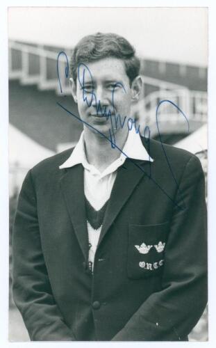 Colin David Drybrough. Oxford University 1960-1962. Mono real photograph plain back postcard of Drybrough, head and shoulders wearing cricket attire and university blazer. Nicely signed in blue ink by Drybrough. Official stamp to verso for Walkers Studios
