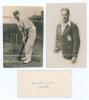 Jack Hobbs and Herbert Sutcliffe. Two mono real photograph plain back postcards, one of Hobbs in batting pose at the wicket, nicely signed in ink &lsquo;J.B. Hobbs&rsquo; and again to the verso &lsquo;With compliments and many thanks for your very nice letter, JBH&rsquo;, dated 