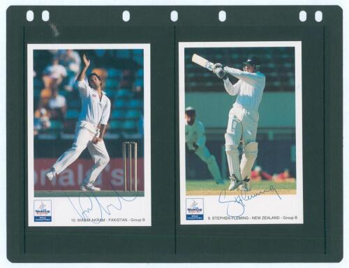 England, Australia and overseas cricket collectors&rsquo; cards and postcards 1990s. Black binder comprising a collection totalling eighty three loose mounted colour collectors&rsquo; cards and postcards of players, the majority signed by the featured player. Series 
