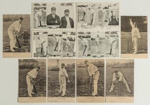 Australia tour to England 1905. Four Star Series mono postcards featuring members of the Australian touring party. Cards features Noble, Hill & Darling, Trumper, Duff, Howell & Kelly, Gregory, Armstrong & McLeod, and Hopkins, Cotter & Gehrs. Sold with six