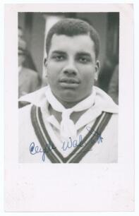 Clyde Leopold Walcott. Barbados, British Guiana & West Indies 1941-1964. Mono real photograph plain back postcard of Walcott, head and shoulders wearing cricket attire. Nicely signed in blue ink to the photograph by Walcott. Annotation in ink to verso &lsquo;Au