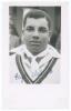 Clyde Leopold Walcott. Barbados, British Guiana & West Indies 1941-1964. Mono real photograph plain back postcard of Walcott, head and shoulders wearing cricket attire. Nicely signed in blue ink to the photograph by Walcott. Annotation in ink to verso &lsquo;Au
