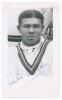 Everton de Courcy Weekes. Barbados & West Indies 1944-1964. Mono real photograph plain back postcard of Weekes, head and shoulders wearing cricket attire. Nicely signed in blue ink to the photograph by Weekes. Annotation in ink to verso &lsquo;Autographed 31st 