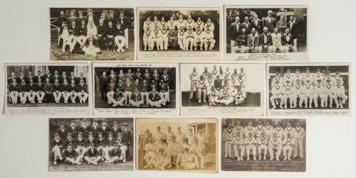 Australia, South Africa and West Indies tours to England 1907-1947. A selection of ten original team postcards, real photographs unless stated. Teams are Australia 1921, publisher unknown, wear and staining, 1926 printed, T. Bolland, 1930, J. Smith Bookst