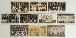 Australia, South Africa and West Indies tours to England 1907-1947. A selection of ten original team postcards, real photographs unless stated. Teams are Australia 1921, publisher unknown, wear and staining, 1926 printed, T. Bolland, 1930, J. Smith Bookst