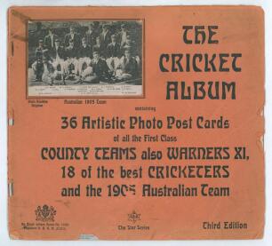 &lsquo;The Cricket Album, containing 36 artistic photo post cards of all the first class county teams, also Warners XI, 18 of the best Cricketers and the 1905 Australian team&rsquo;. The Star Series. 3rd edition. Complete album of uncut postcards, six to a page, prin