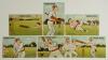 Millar & Lang &lsquo;Cricket Series&rsquo; no. 585 c.1907. Full set of six humorous Edwardian colour postcards of cartoons. Titles are &lsquo;Run Out!&rsquo;, &lsquo;Out. Score- 0!&rsquo;, &lsquo;Well Caught!&rsquo;, &lsquo;An Anxious Moment&rsquo;, &lsquo;Bowled!&rsquo;, and &lsquo;Leg Hit!&rsquo;. Five postally used with postmarks for 